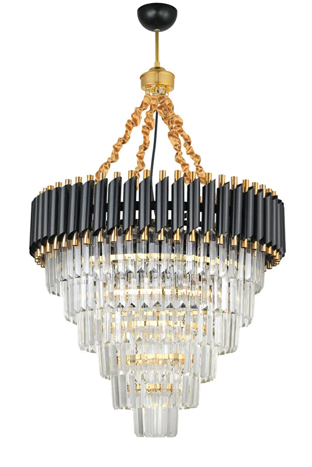 Palmira 60 Cm'lik Kristal Taşlı Lüks Avize 6'lı - (siyah-gold)